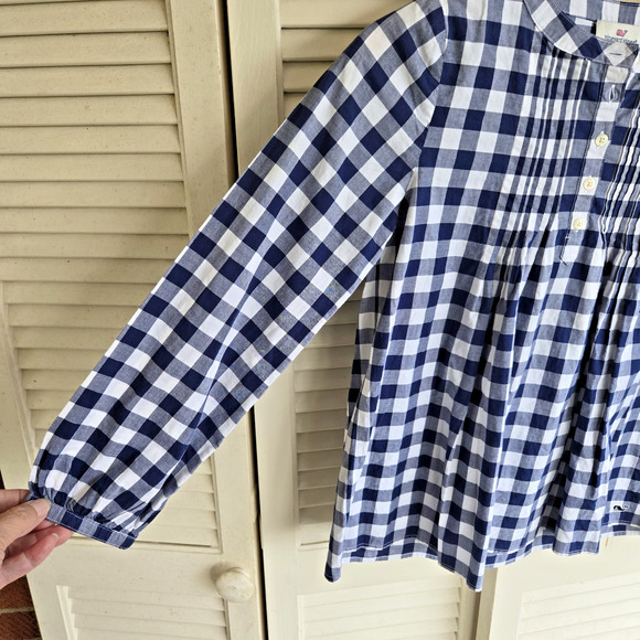 Vineyard Vines Girls Long Sleeve Top Tunic Blue and White Gingham Check Large 14 - Picture 4 of 10